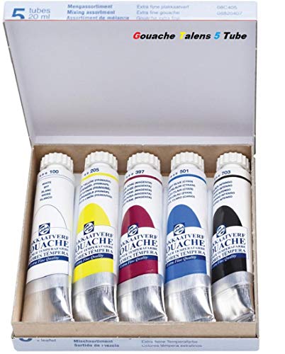 Royal Talens Gouache-Malfarbe, extra fein, 5 Tuben à 20 ml, Grundfarben (Frankreich)