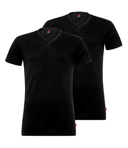 Levi's Herren Levis Men V-Neck 2P T-Shirt, Schwarz (Jet Black 884), X-Large (Herstellergröße: 040) (2er Pack)