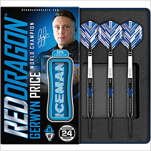 RED DRAGON Gerwyn Price Blue Ice SE 24 Gram - Tungsten Professional Darts Set with Flights and Nitrotech Shafts (Stems)