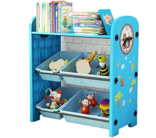 Spielzeugregal Aufbewahrungsregal 3-stufiges Spielzeug-Aufbewahrungsorganisator-Bücherregal Aus Kunststoff Mit 4 Herausnehmbaren Spielzeugbehältern Für Das Wohnzimmer Spielzeug Regal Kinderzimmer(Blue