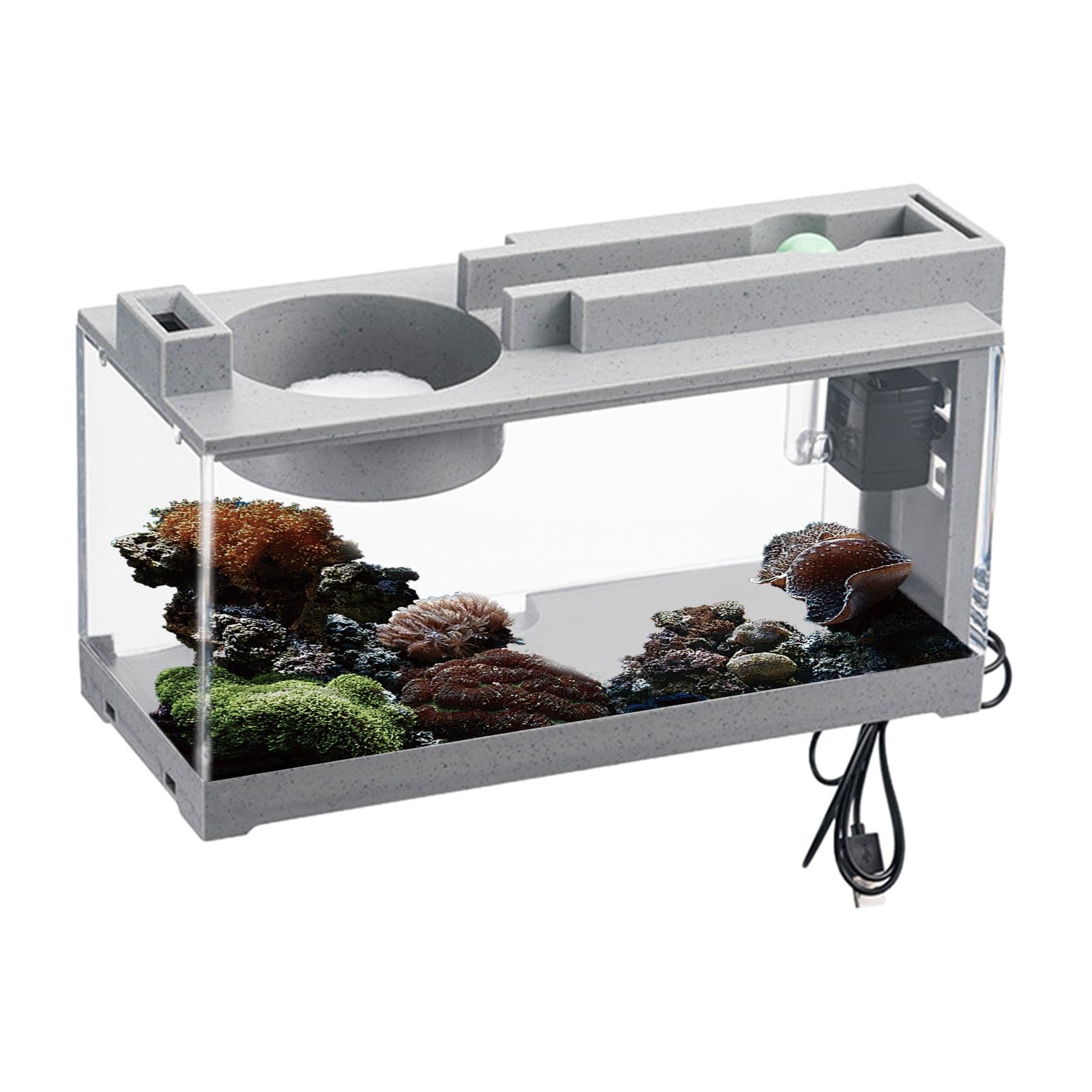 1/2 Stück Mini-Aquarium – Reptilien-Garnelen-Moos-Krabbe, dekoratives, leises Retro-Aquarium, Beta-Aquarium | Leises, modernes -Aquarium mit Luftpumpe für Kampffische, Garnelen, Goldfische und Sch