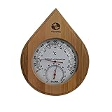 Sauna Klimamesser Tropfen - Finnisches Sauna Thermometer + Hygrometer mit Holzrahmen dunkel by SudoreWell