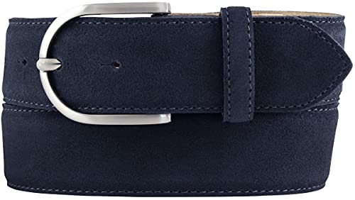 BELTINGER Damen-Gürtel aus Veloursleder 4 cm | Velour-Gürtel für Damen 40mm | Wildleder-Gürtel 4cm mit runder Gürtelschnalle | Marine 110cm