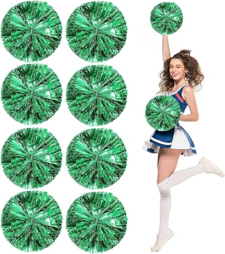 8er-Pack Pom Poms Cheerleading, Flauschige Cheerleader-Pompons mit fingerfreundlichem Ring, metallische Pom Poms Cheerleading für Kinder Erwachsene Sportwettbewerb Feiertagsfeier, grün