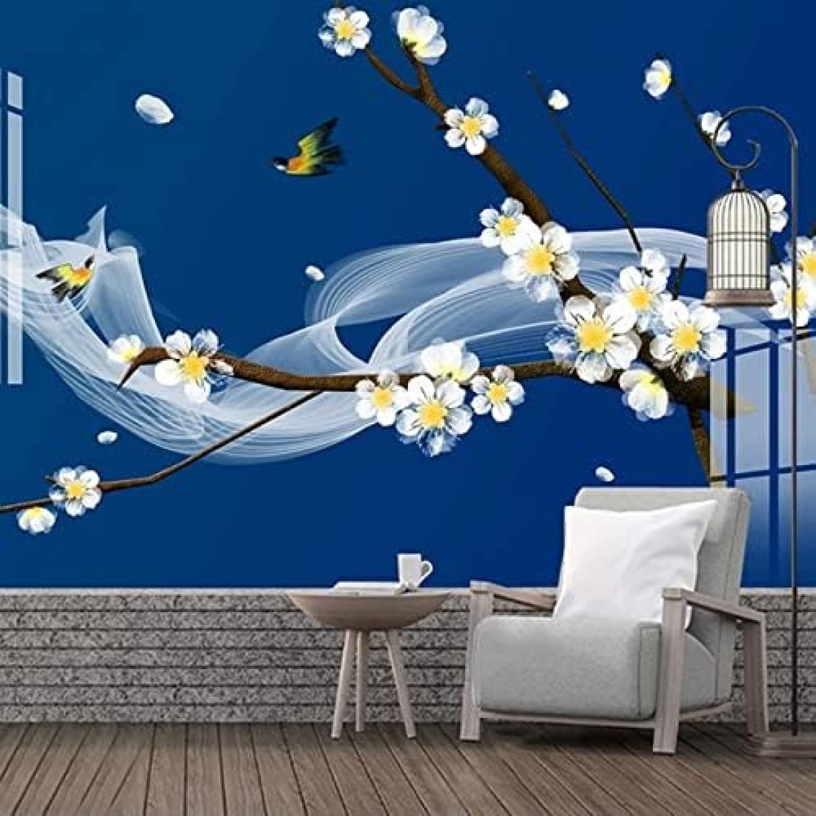 XLMING Kreative Vögel Und Blumen Blau 3D Tapete Wohnzimmer Sofa Schlafzimmer Esszimmer Home Dekoration Wand-150cm×105cm