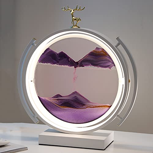 Sandbilder zum Drehen mit 3 Farblichtern, Dynamisch 3D Fließende Sandmalerei, Runder Metallrahmen mit Hirschverzierung, Bewegtes Sandbild Natürliche Landschaft Entspannende für Desktop-Kunst Dekor ( C