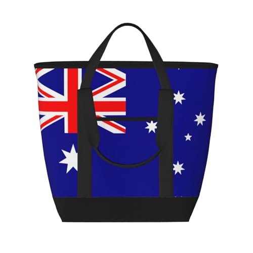 YQxwJL Isolierte Kühltasche mit australischer Flagge, großes Fassungsvermögen, Einkaufstasche, Reisetasche, Strand, wiederverwendbare Einkaufstasche für Erwachsene, Schwarz, Einheitsgröße