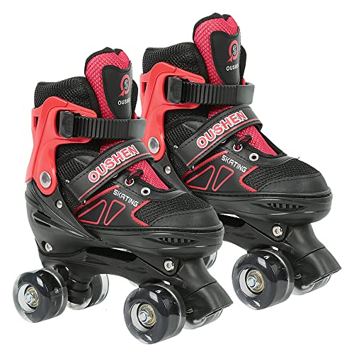 Verstellbare Inline-Skates mit leuchtenden Rädern, helle und lustige Rollschuhe – Modell A ist nicht blinkend, Modell B ist komplett blinkend. (A-M, Rot-Schwarz)