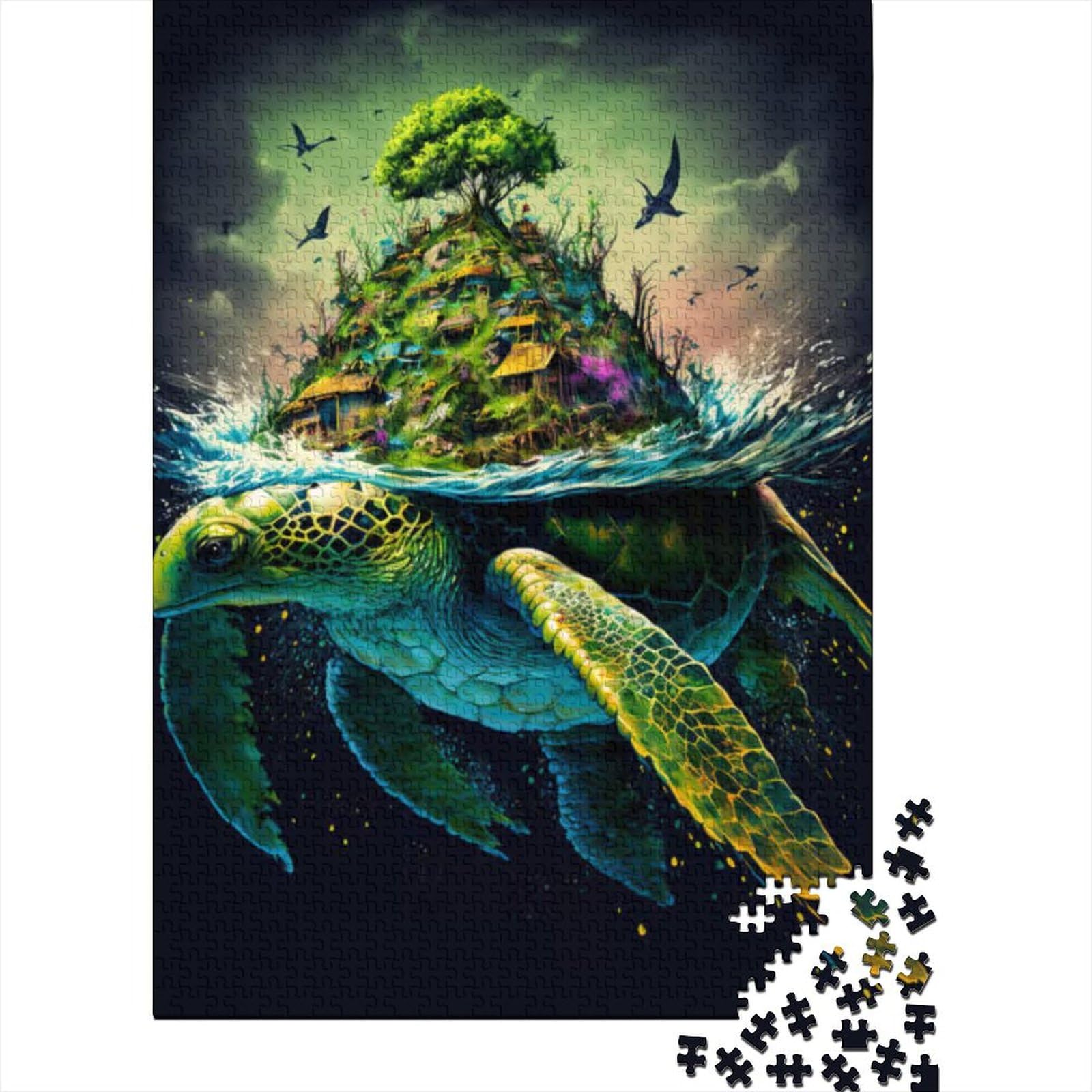 Turtle Island Puzzle für Erwachsene, 1000-teiliges Holzpuzzle für Erwachsene und Teenager, ganze Familie und die (Größe: 75 x 50 cm)