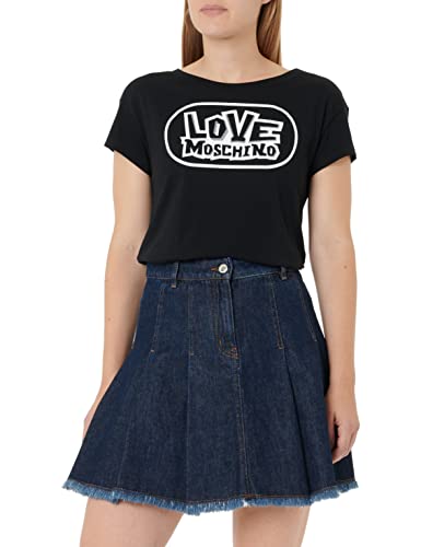 Love Moschino Women's Pleated Miniskirt with Skate Back Tag, Dark Blue Denim, 48