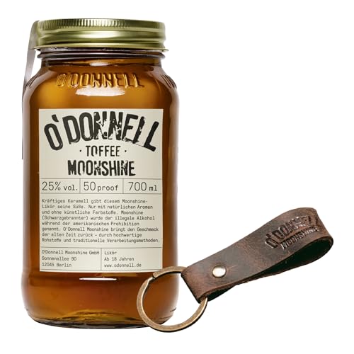 O'Donnell Moonshine - Toffee Likör (700ml) + Schlüsselanhänger - Handwerklich hergestellte Spirituosen aus Berlin - Premium Schnaps nach Amerikanischer Tradition - 25% Vol. Alkohol