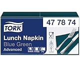 Tork 477874 Soft Lunchservietten Blaugrün / 3lagige, saugfähige Papierservietten Türkis / Vielfältig verwendbar / Advanced Qualität / 10 x 150 (1500) Servietten / 32,6 x 33 cm (B x L) / 1/4-Falz