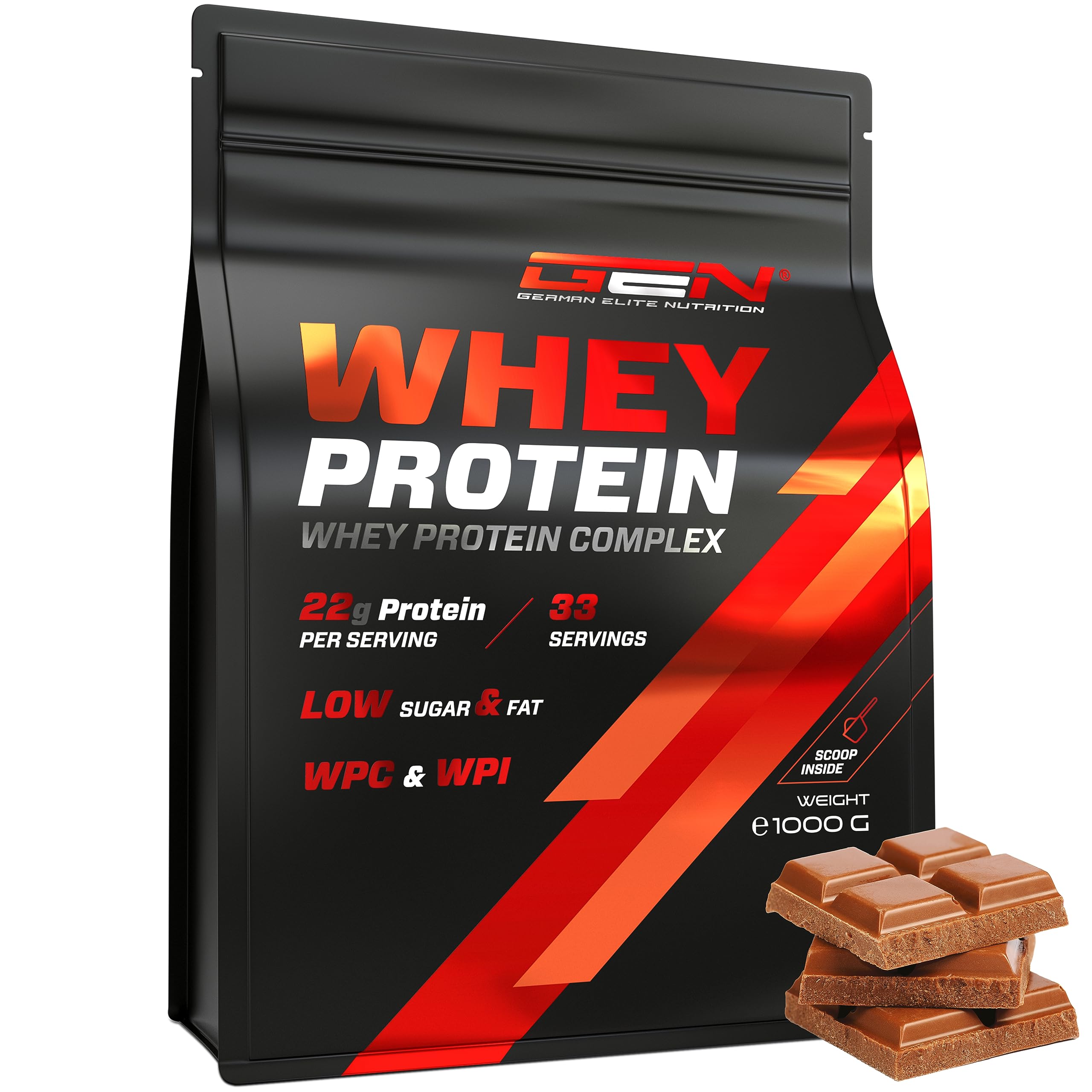 Whey Protein Komplex - 1000 g (Chocolate) - Mit Isolate Anteil - Instant lösliches Eiweiss Protein Pulver mit BCAA & EAA - German Elite Nutrition