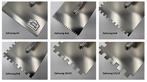 Zahnkelle aus Edelstahl mit Holzgriff Zahnspachtel Glättekelle Zahnglättekelle (A2/4x4/6x6/8x8/10x10/12x12 | je 1 Stück)