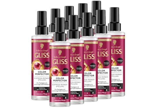 Gliss Express-Repair-Spülung Colour Perfector (10x 200 ml), Haarspülung für getöntes, gesträhntes oder gefärbtes Haar, Hitzeschutz bis zu 230 °C