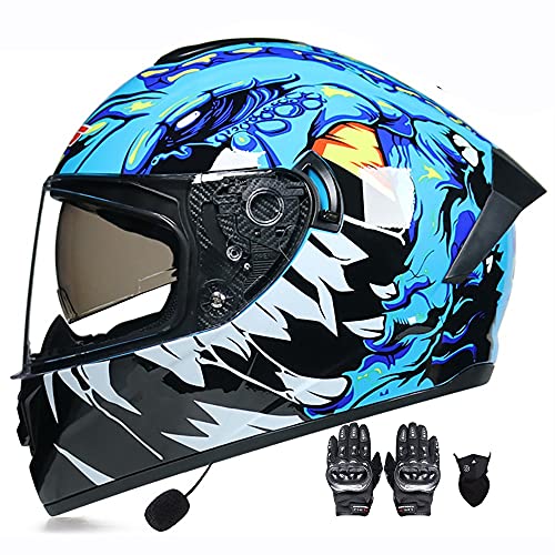 Letetexi Motorradhelm mit Bluetooth Bluetooth-Helm Helm Full Face Integralhelm ECE Genehmigt Scooter-Helm Motorradhelm Doppelvisier mit Mikrofon für Automatisches Handschuhe Maske 55~62cm