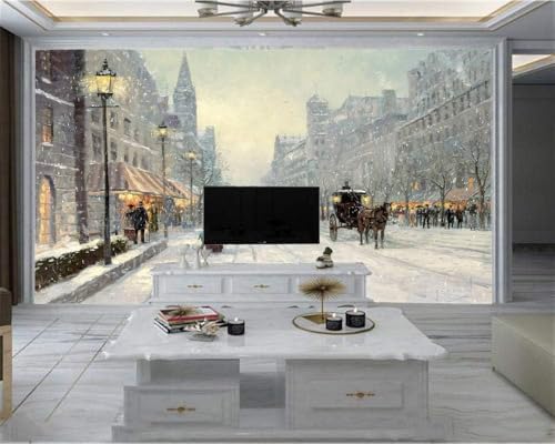 Abstrakt Winter Verschneite Stadt Architektur 3D Tapete Poster Restaurant Schlafzimmer Wohnzimmer Sofa TV Dekorative Wand-300cm×210cm