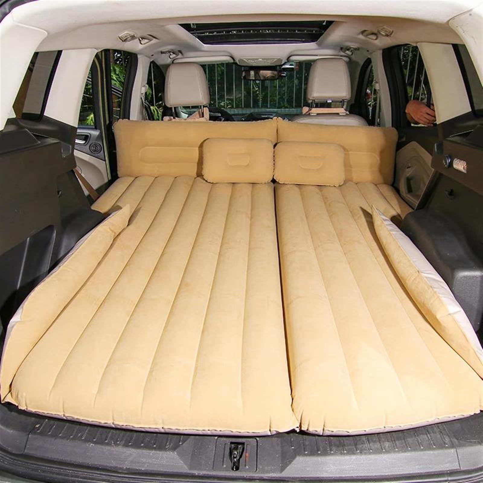 GLILAR Auto Luftmatratze Auto Camping Weiche Isomatte Reisebett Aufblasbare Matratze SUV Kofferraum Faltbare Doppelmatratze Rücksitz Luftbett Autozubehör(Beige)