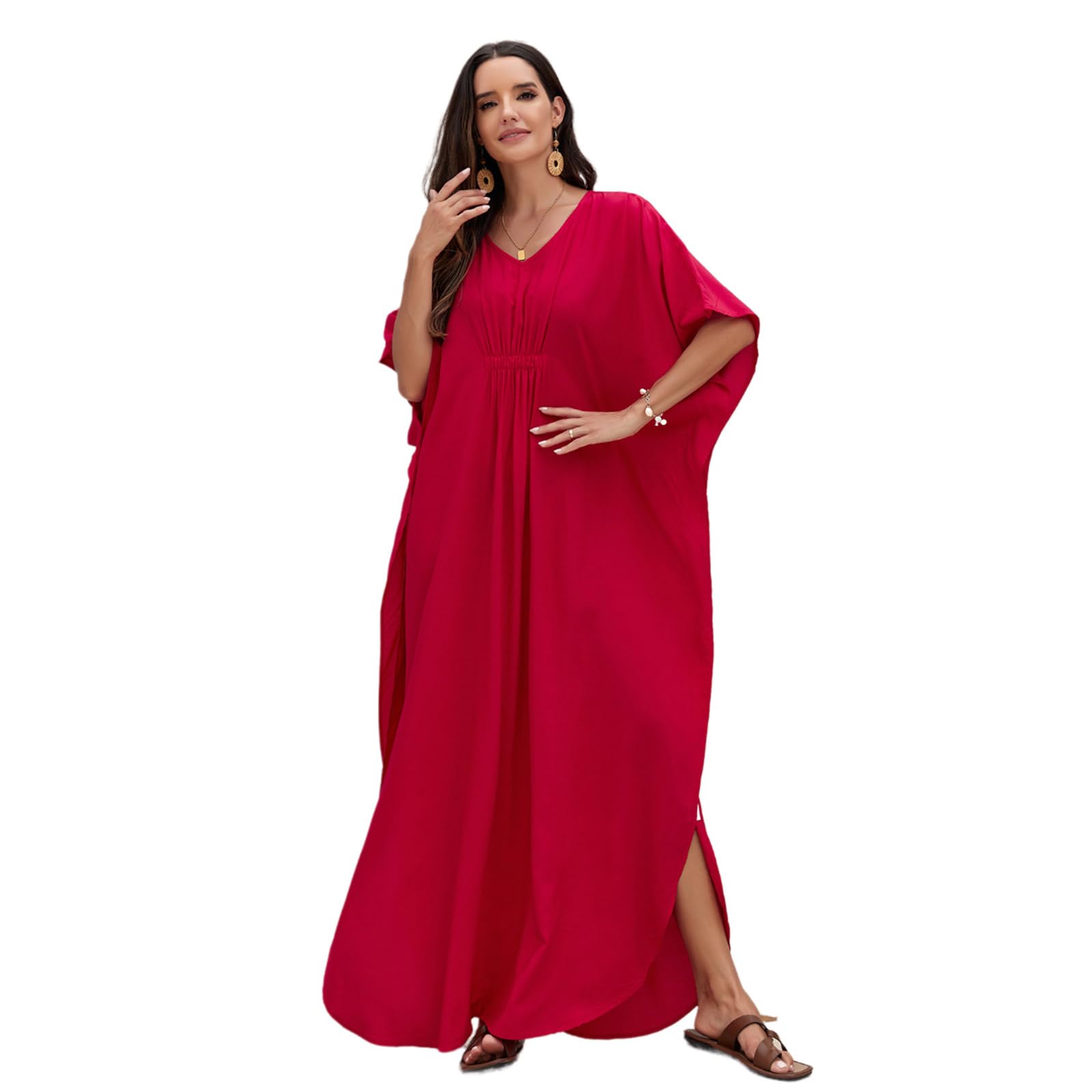 ohodhmnu Strand-Kaftan-Kleid, Damen, Strand-Kaftan-Kleid, kurzärmelig, Badeanzug