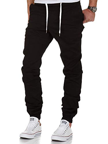 Amaci&Sons Herren Stretch Jogger Basic Chino Jeans Hose Cargo 7002 Schwarz W31