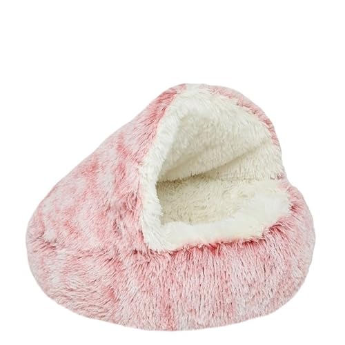 UVDS Weiches Plüsch-Haustierbett mit Bezug, rundes Katzenbett, Haustiermatratze, warme Katze und Hund, 2-in-1-Schlafnesthöhle for kleine Hunde (Color : Pink-Inside Plush, Size : 40x40cm)