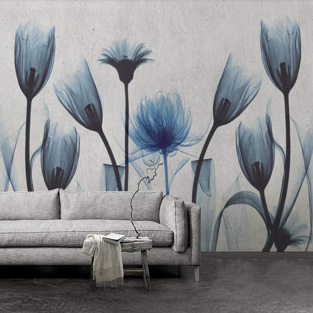 Minimalistische Blaue Blumen 3D Tapete Poster Restaurant Schlafzimmer Wohnzimmer Sofa TV Dekorative Wand-250cm×170cm