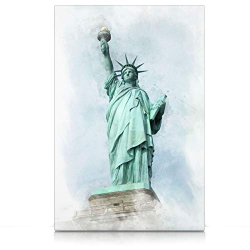 Freiheitsstatue - Leinwand Bild - Wandbild aufhängefertig USA New York Liberty Island Kunst Druck Bilder Wand Deko Modern Art XXL Wohnzimmer (60 x 40 cm, Leinwand auf Keilrahmen)