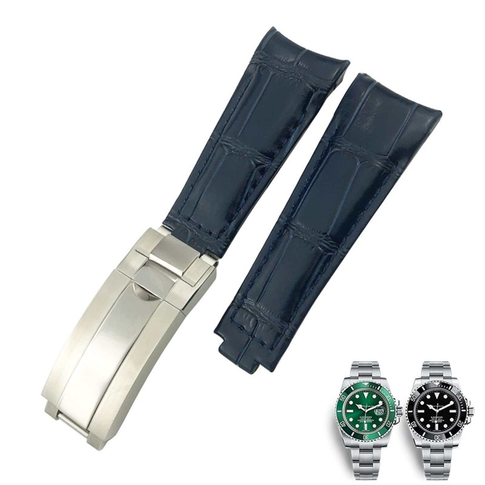 OPKDE 20 mm Uhrenarmband mit gebogenem Ende, Lederarmband, passend für Rolex 116610 Submariner Oyster GMT Daytona Slide Lock Schnalle Rindsleder Armbänder, 20 mm, Achat