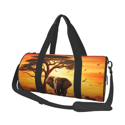 Robuste Reisetasche mit Engelsflügeln, geräumige und stilvolle Tasche für alle Ihre Reisebedürfnisse, Afrikanische Tiere Sonnenuntergang, Einheitsgröße