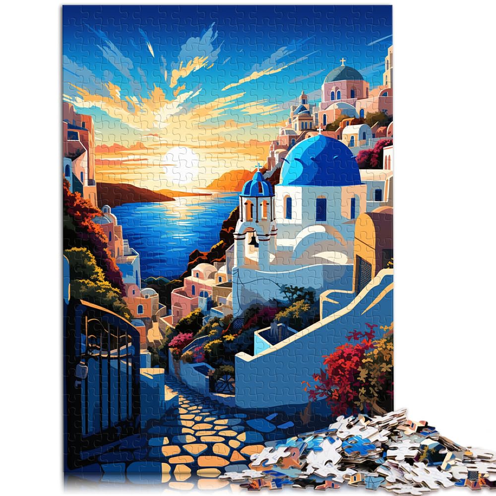 Puzzle Bunte griechische Insel Santorini für Erwachsene Puzzle 1000 Teile Holzpuzzle Geschenke für Freunde und Familie 1000 Teile (50x75cm)