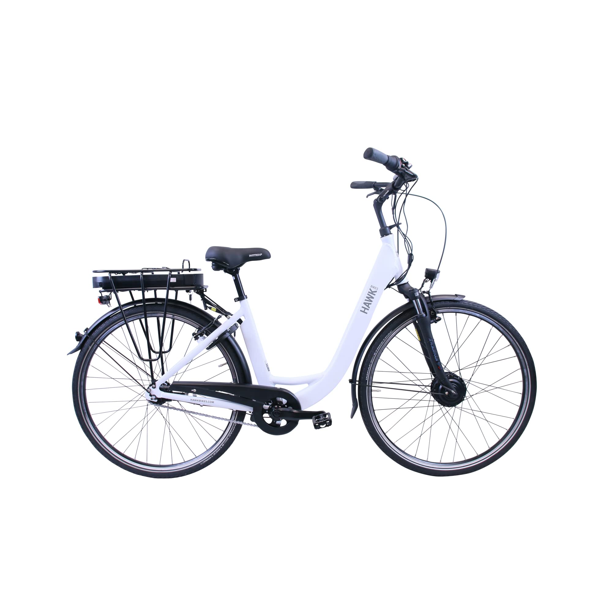 HAWK eCity Wave White E-Bike Herren & Damen 250W I Stadtrad mit leichtem Aluminiumrahmen I E Bike Herren 28 Zoll mit Shimano 7 Gang Nabenschaltung