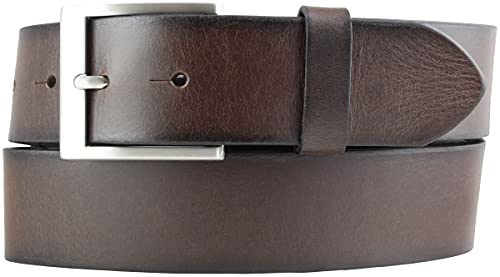 BELTINGER Herren-Gürtel mit Edelstahl-Gürtelschnalle Vintage-Look 4 cm | Jeans-Gürtel aus Vollrindleder für Herren 40mm | Mit geschwärzten Kanten | Braun 90cm