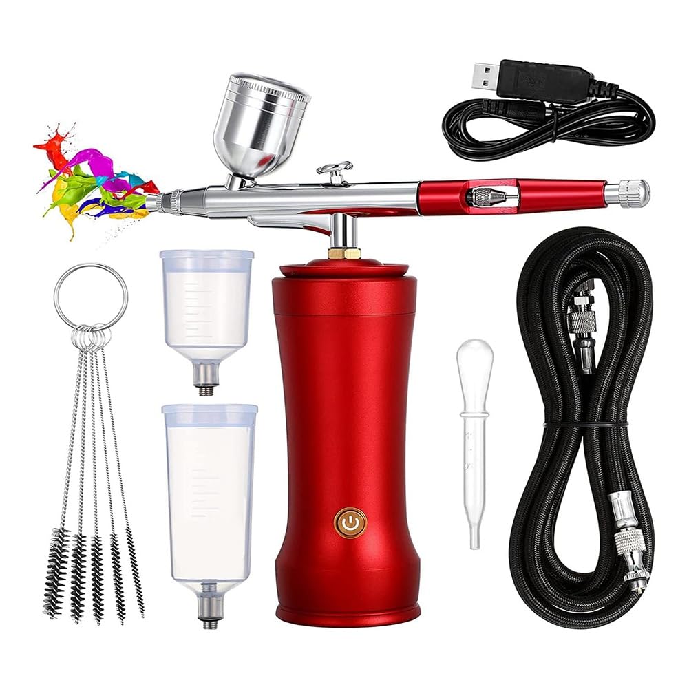 Kiudduy Airbrush-Set mit Kompressor, 30 PSI -Airbrushpistolen-Set mit Luftschlauch, Wiederaufladbares Hand-Airbrush-Set für Kuchen A