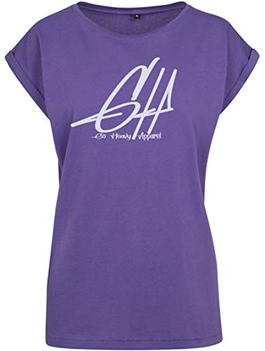 GO HEAVY Oversize Frauen Fitness Work-Out T-Shirt | Kurzarm Yoga Gym Sportshirt | Aufdruck Graphic | Violett S