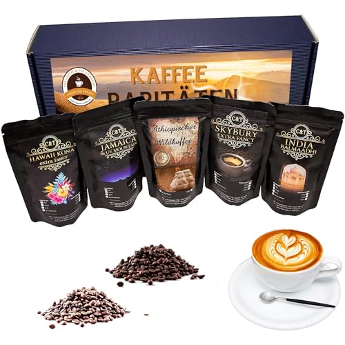 Edles Und Hochwertiges Geschenkset - Fünf Exklusive Kaffeeraritäten Inkl. Kopi Luwak (Katzenkaffee Von Freilebenden Tieren) - Ganze Bohne - Spitzenkaffee - Premiumkaffee - Schonend Und Frisch Geröstet