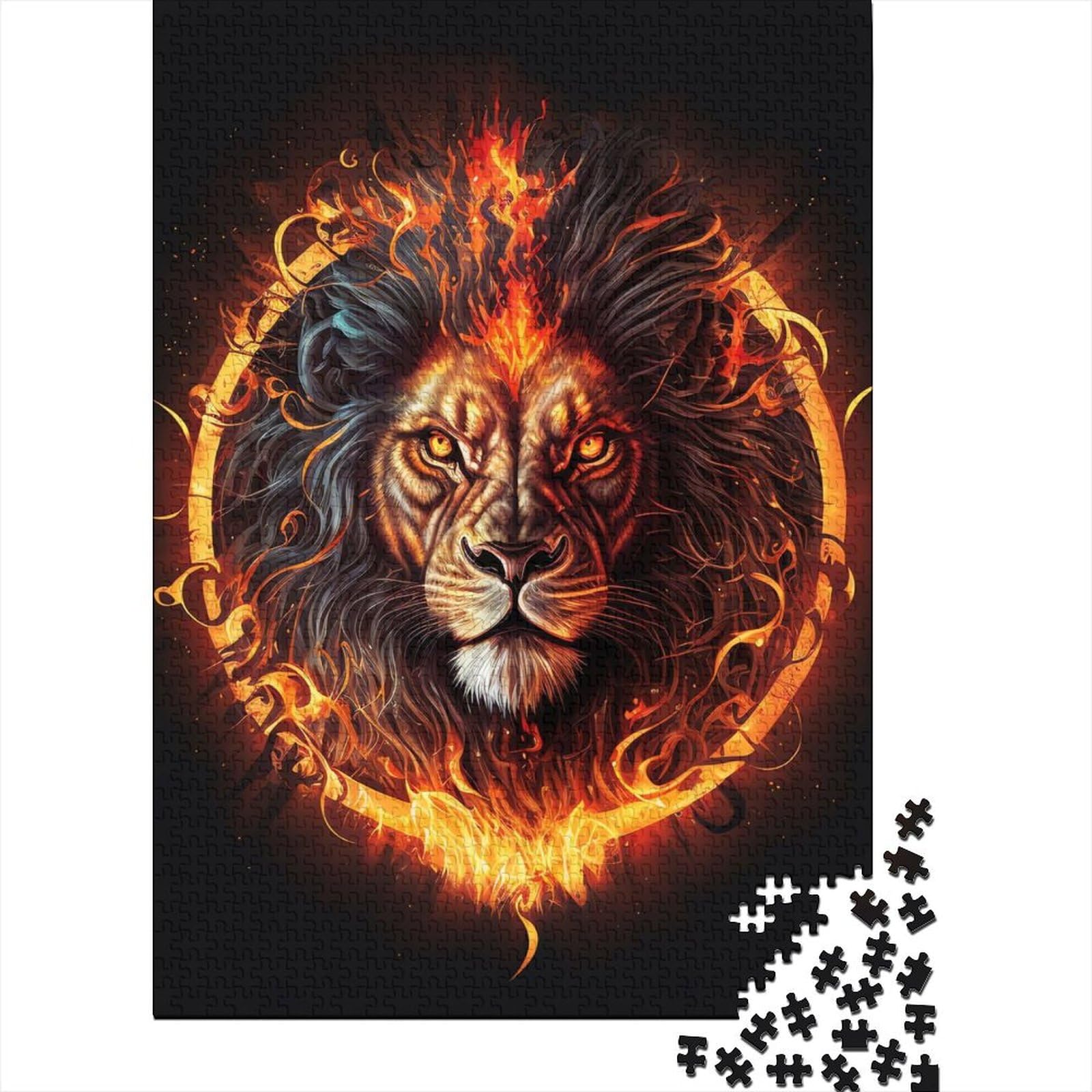 Feuerlöwenkopf-Puzzle, 1000 Teile, Puzzle für Erwachsene und Teenager, Holzpuzzle für Erwachsene und Teenager, einzigartiges Herausforderungsspiel, 75 x 50 cm