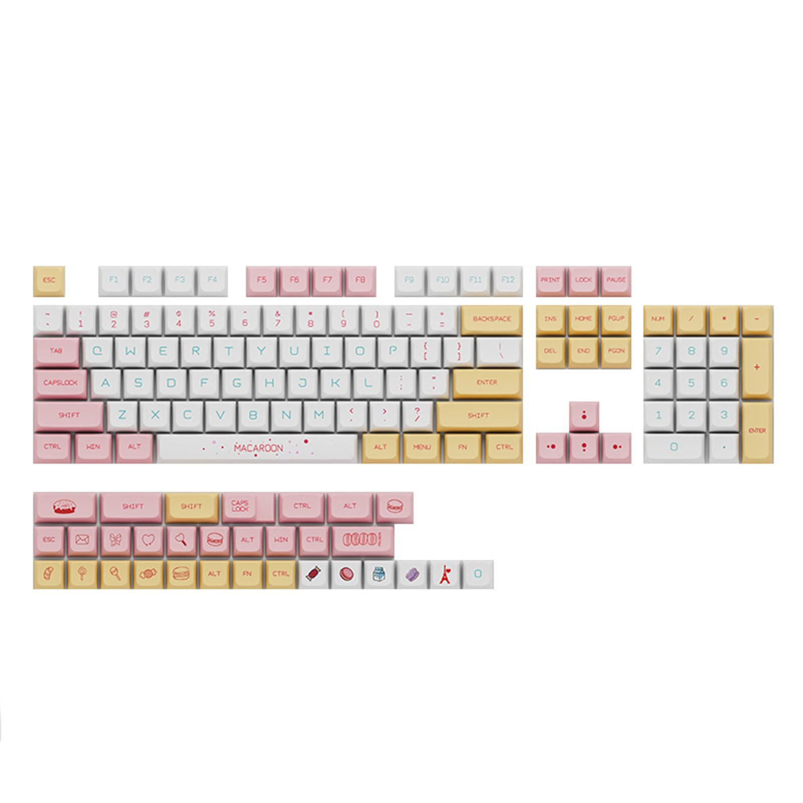 Mllepjdh 125 Tasten Mechanische Tastatur Makaron Candy Tastenkappe XDA Höhentastenkappe Englisch PBT Tastenkappen ForMX Schalter 140 Tasten Tastenkappen Set