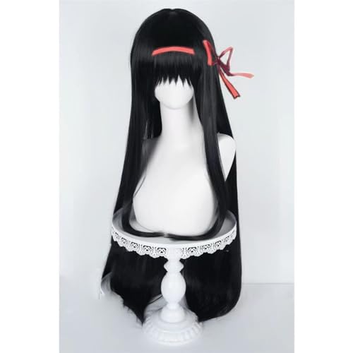 WCCNKK Anime Cosplay Perücke, Puella Magi Madoka Magica Akemi Homura Perücke, Schwarzes Langes Glattes Haar, Mit Kostenloser Perückenkappe, Für Party Alltag Halloween Perücke Cosplay