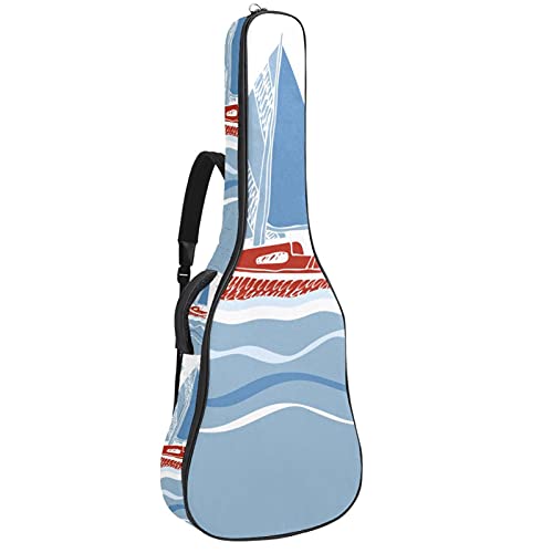 Akustische Gitarrentasche mit mehreren Taschen Dicke Polsterung Wasserdichter Gitarrenkoffer Gig Bag 108,9 x 42,9 x 11,9 cm (Cartoon-Segelboot)