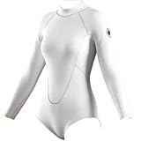 2MM Einteiliger Langarm-Neoprenanzug, Damen-Ultra-Stretch-Shorty-Neopren-Neoprenanzug, verdickter Taucheranzug mit Reißverschluss am Rücken, zum Schwimmen, Surfen, Schnorcheln,Weiß,S