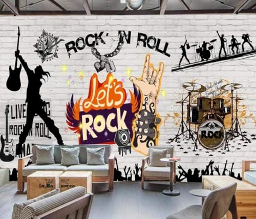 Weiße Backsteinwände Rockmusik 3D Tapete Poster Restaurant Schlafzimmer Wohnzimmer Sofa TV Dekorative Wand-350cm×256cm