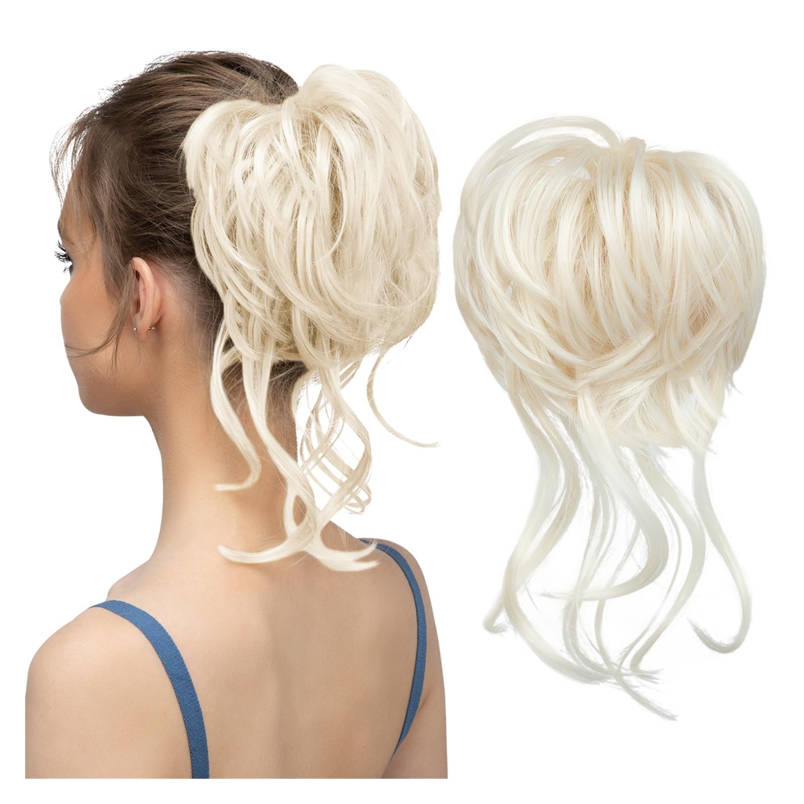 Haarteile Haarknoten Synthetischer unordentlicher Dutt, elastische Haarteile, lockiges Haargummi, schwarz, blond, braun, natürliches Haar, Chignon, Hochsteckfrisur, Donut, Kunsthaar for Frauen Brötche