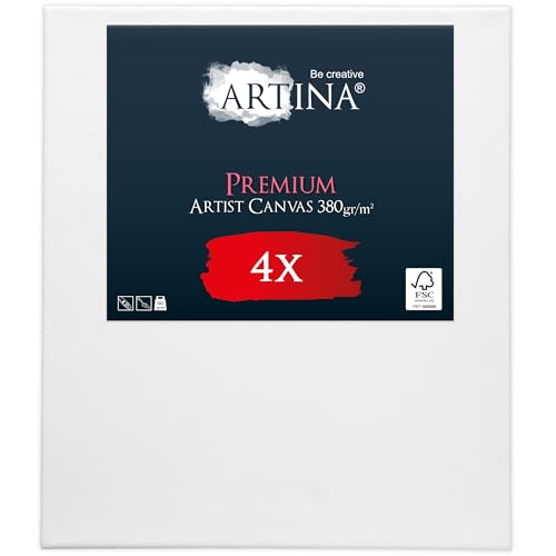 Keilrahmen Leinwand zum Bemalen 30x40 cm – Artina Premium 4er Set FSC® Leinwand Keilrahmen Leinwände für Acrylfarben Canvas 100% Baumwolle – bespannte Keilrahmen Set Leinwände zum malen Leinwand Weiß