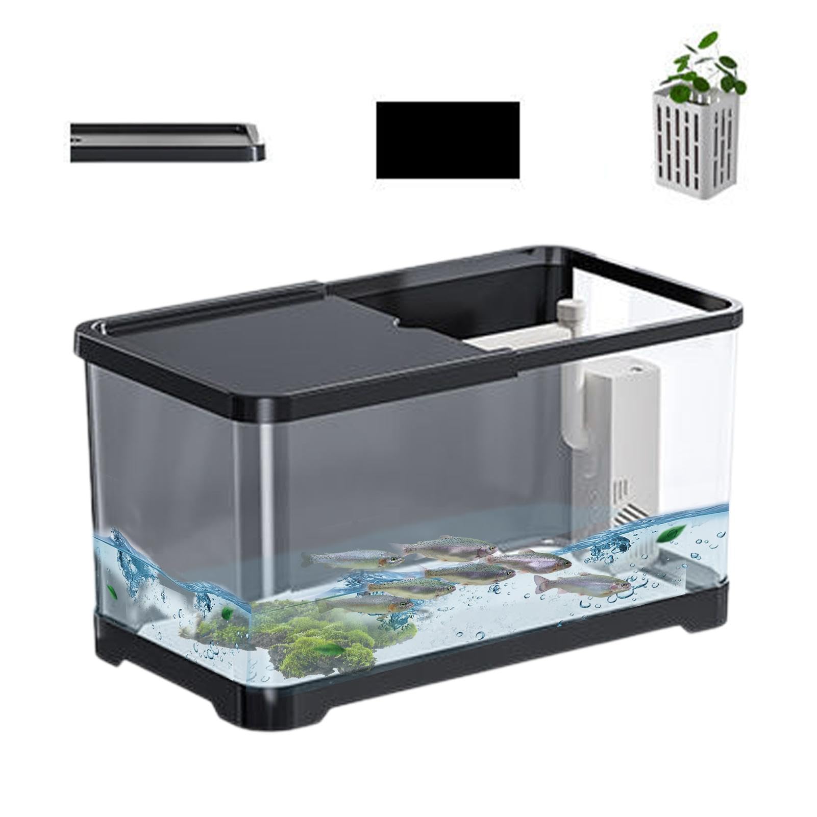 Aquarium-Set | kleines Aquarium | Deko-Set für kleines Salzwasseraquarium | Kreatives Fischreservoir, Fisch-Aquarium mit | Korb für Goldfische - Guppy- Garnelen, Quallen