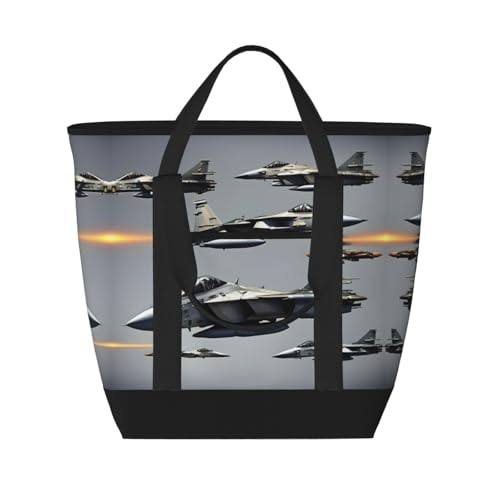 YQxwJL Isolierte Kühltasche mit Flugzeug-Jets-Aufdruck, großes Fassungsvermögen, Einkaufstasche, Reisen, Strand, wiederverwendbare Einkaufstasche für Erwachsene, Schwarz, Einheitsgröße