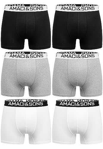 Amaci&Sons Herren Boxershorts Baumwolle 6er Spar-Pack Männer Unterhose Unterwäsche 6x9005 Mix (Hellgrau | Weiß | Schwarz) XXL