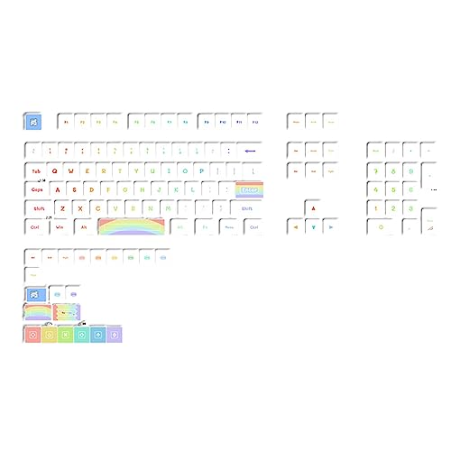 DyeSub PBT MDA-Tastenkappen mit Regenbogenmotiv für 61/68/75/84/87/96/980/104/108 für mechanische Tastatur, 125 Tasten, Regenbogen-Thema-Tastenkappen, DyeSub PBT MDA Keycap für