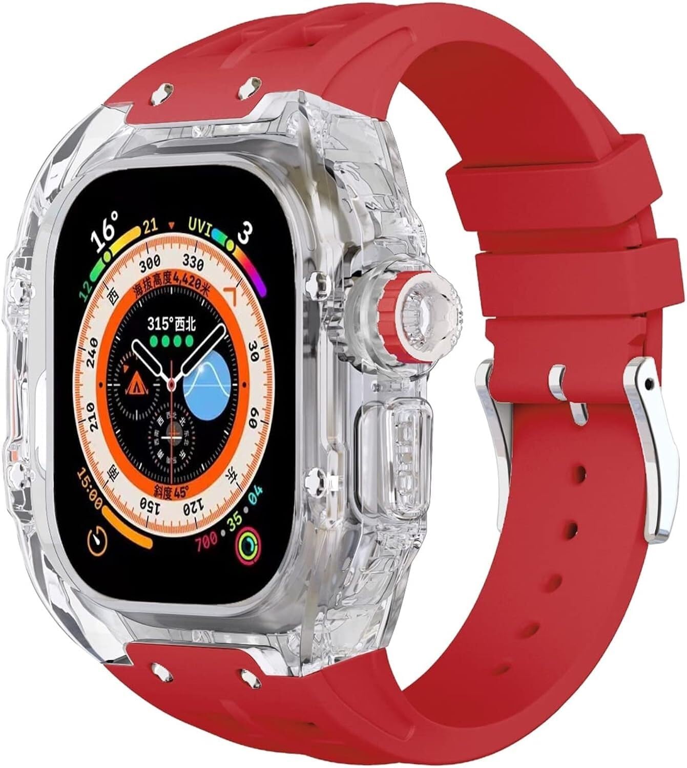 NEYENS 49 mm Fluorkautschuk-Uhrenarmband + transparentes Gehäuse-Modifikationsset, für Apple Watch Ultra 49 mm, luxuriöses Silikon-Gummiband, für Ultra 8, 49 mm Serien-Ersatz, 49 mm, Achat