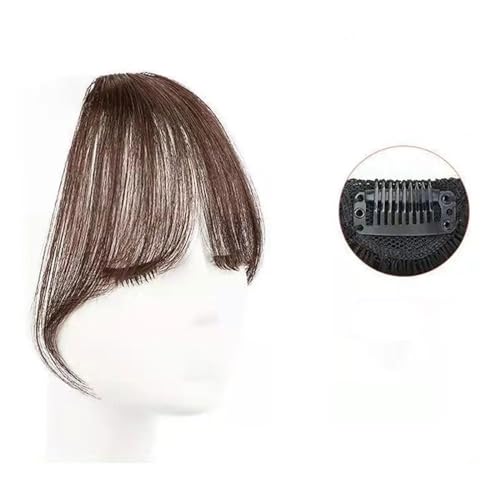 Pony Air Bangs Perücke for Frauen mit natürlicher vorderer Stirn, unsichtbarer Haarklappe, rundes Gesicht, französischer Pony, gefälschter Pony Pony Haarspange(Brownish black)