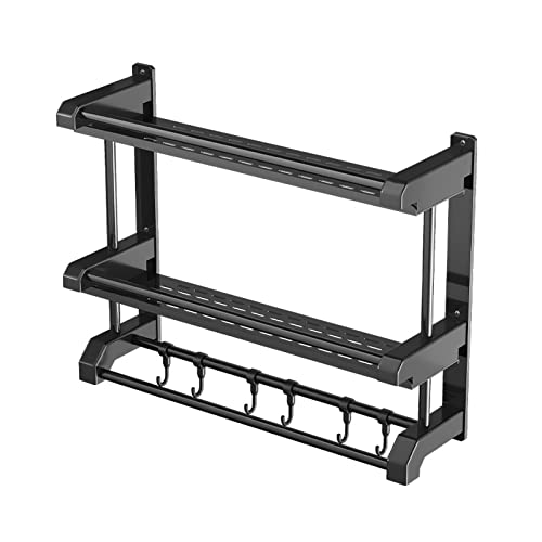 Doppelschichtige Duschablagen – selbstklebender Dusch-Organizer ohne Bohren mit 6 Haken und Handtuchhalter, rostfreies Duschregal fürs Badezimmer, großer Duschhalter und Küchenaufbewahrung (Größe: 50